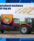 Beefed Up Heavy Duty Lynch Pin Set for 3 Point Hitch Pins on red tractor and yellow machinery close-up with zinc plated finish