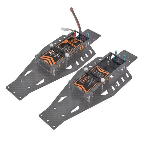 Carbon Fiber 1/10 RC Chassis Lower Frame Upgrade for Bandit, Rustler, VXL 2WD with orange labels visible
