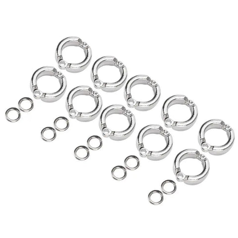 10 Pieces Bird Foot Rings Metal Leg Straps For Small Medium Large Birds Outdoor Training Clips arranged on a white background