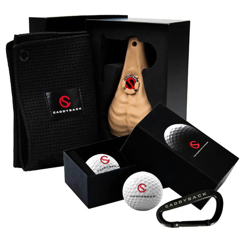 Funny Golf Gift Set With Ball Holder Silicone Pouch, 2 Golf Balls, Waffle Towel, Weighted Ball Marker And Carabiner