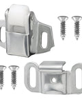Hassle Free Replacement Nylon Roller Mailbox Catch Latch With Spring Loaded Mechanism And Heavy Duty Iron Construction, silver finish, includes screws.