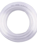 Clear PVC Tubing One Quarter Inch ID Three Eighth Inch OD Ten Feet Food Grade Flexible Vinyl Hose coiled for industrial applications.