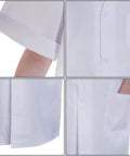 Soft Breathable Scientist Doctor Costume For Halloween Lit Theme Night White Short Sleeve Unisex Lab Coat details