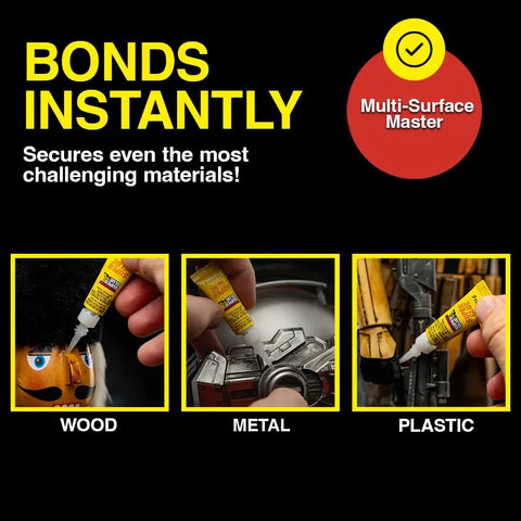 Clear Instant Bonding Glue With Precision Tip For Wood Metal Plastic And Ceramics 12 Pack shown bonding wood, metal, plastic