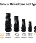 Various sizes of 10 Pack NPT One Quarter Inch IP68 Waterproof Cable Glands With Flexible Spiral Strain Relief For Four To Eight Millimeter Wires