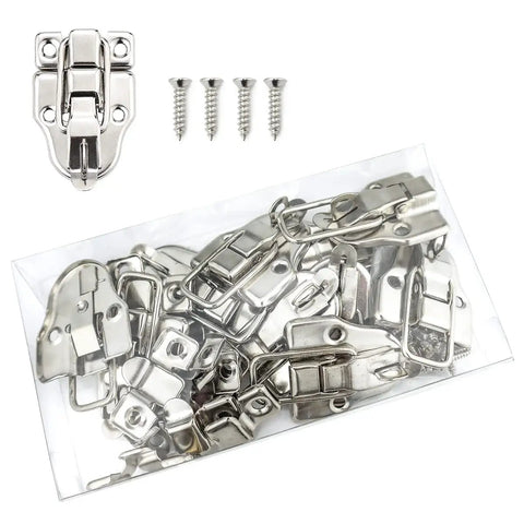 10 Pack Metal Duck Billed Box Hasp Lock Toggle Latch Catch Built Tough In Antique Silver Finish with screws shown