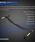 Heavy Duty Front Twin Leaf Springs For Golf Cart Suspension Upgrade With Massive Cargo Capacity And Tough Corrosion Resistant Steel Build For A Super Smooth Ride And Slick Neighborhood Cruising, showing carbon steel spring with bushings.