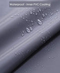 Close-up of gray Patio Umbrella Cover With Rod For 7 To 11 Foot And 15 Foot Double Sided Umbrellas Built Tough With 600D Oxford fabric showing waterproof surface with droplets