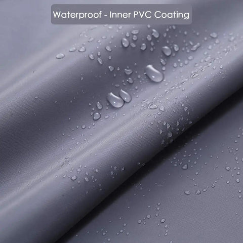 Close-up of gray Patio Umbrella Cover With Rod For 7 To 11 Foot And 15 Foot Double Sided Umbrellas Built Tough With 600D Oxford fabric showing waterproof surface with droplets