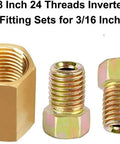 Heavy Duty Brake Line Fittings Kit For 3/16 Inch Tube With 5 Inverted Flare Unions And 10 Nuts, 3/8-24 Threads, Rustproof For Car Truck SUV Brake System Repair, Easy Install 15 Piece Set showing brass threaded fittings