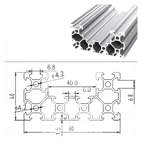 Top Shelf 4080U V Slot Aluminum Profile For Smooth 3D Printer Setups And Sweet CNC Bench Builds, 1000mm extrusion with dimensions.
