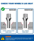 Check compatibility of 20 Piece Street Ready Chrome Lug Bolts M12 X 1.25 Thread for Jeep models with wheel seats.