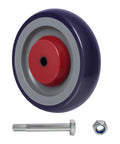 Smooth Rolling Five Inch Cart Wheels Replacement Kit Contains Five Sixteen Inch Axle Silent Rubber Caster Treads Built Tough To Crush Daily Hauls Effortless Glide On Busy Supermarket Floors Rock Solid Reliable Setup, featuring a five inch rubber wheel with red core.