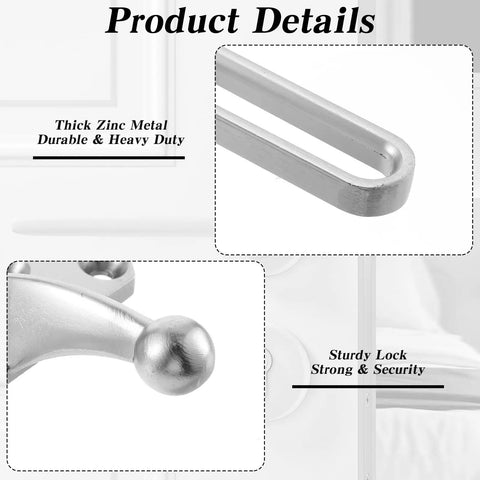 Close-up view of Six Pack Tough As Nails Heavy Duty Swing Bar Door Lock with brushed zinc alloy, highlighting durability.
