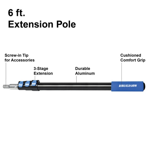 Six Foot Telescoping Extension Pole With Aluminum Shaft And EVA Grip Flip Lock Adjustable Sections in black and blue