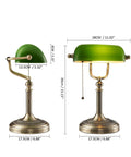 Green Glass Bankers Desk Lamp With Pull Chain Switch Plug In Fixture E26 Socket Max 60 Watt Bulb Compatible Adjustable Reading Light For Office Home Great For Reading And Tasks No Fuss, dimensions listed