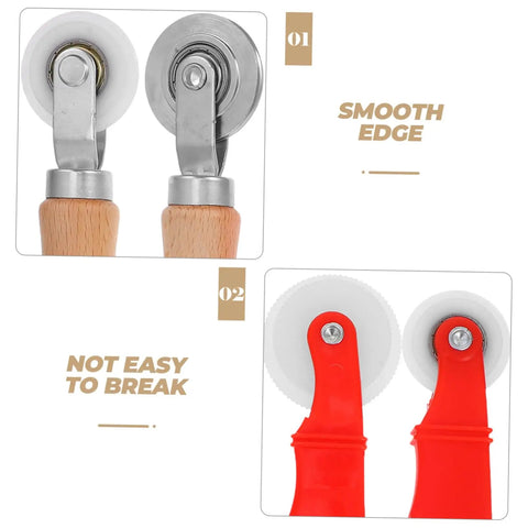Close-up of Window Screen Repair Tool Kit Spline Roller Set with wooden and plastic handles for screen fixing.