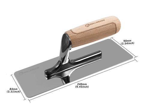 Venetian Plaster Trowel 240mm By 90mm With Mirror Polished 420 Stainless Steel Blade, Ergonomic Beech Handle, Dimensions Shown