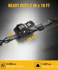 Heavy Duty Self Retracting Tie Down Straps Two Pack Two Inch By Ten Feet Four Thousand Four Hundred Pound Break Strength Auto Retractor Harness For Motorcycle Atv Utv Pickup Truck Cargo Van Grey Tough As Nails Gear showing strap with hook.