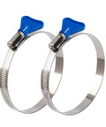 2-pack ISPINNER 4-inch stainless steel worm-gear hose clamps with blue wing nuts; 91–114 mm