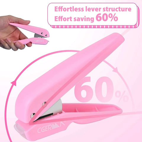 Lightweight Pink One Quarter Inch Hole Punch For Paper Cards And Cardboard With Fifteen Sheet Capacity, effortless lever 60%