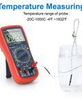 Heavy Duty Automotive Multimeter Featuring True Rms Accuracy And Cat Iii 600V Safety measuring temperature in water.
