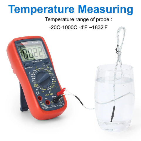 Heavy Duty Automotive Multimeter Featuring True Rms Accuracy And Cat Iii 600V Safety measuring temperature in water.