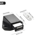 Heavy Duty Magnetic Cabinet Door Catches For Silent Soft Close Kitchen And Bathroom Drawers, size dimensions of black latches featured.