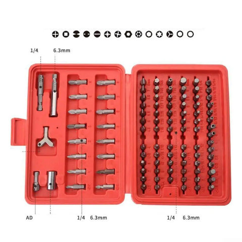 Sumsoctober Heavy Duty 100pc Magnetic Screwdriver Bit Set With Hex Star Spanner Security Tips And Adapter For Power Drill Cordless Tools And DIY Gear, red case, 1/4 6.3mm bits
