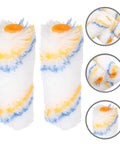 Twenty Piece Mini Paint Roller Covers For Hassle Free Wall Painting Quick Rinse And Sweet Smoothing Finish showing two mini paint roller covers with orange ends.