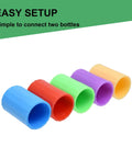 Five colorful connectors from 24 Piece Tornado Bottle Connector Set With Vortex Tubes In Four Colors For 2 Liter Bottles Toy