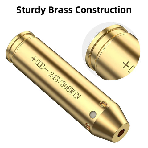 Bore Sight Laser For 243 And 308 Caliber Rifles, Red Dot Sighting Tool, brass construction detail