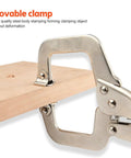 Industrial Grade C Type Lock Clamp Combination Set With Rotating Pad for 6 to 18 Inch Coverage clamping a wooden board close-up