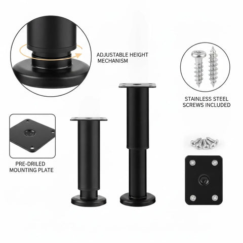 Adjustable Stainless Steel Furniture Legs For Cabinets And Sofas Leveling Feet With Screws Height Adjustable From 1.5 To 9.8 Inches