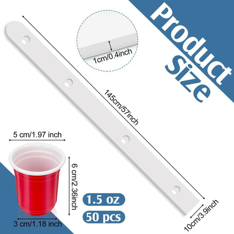 Rustic White Wooden Ski Shot Board Set For Four Players Pub Trivia Drinking Game With Fifty Marked Cups And Included Marking Pen, measuring 145cmx10cm.