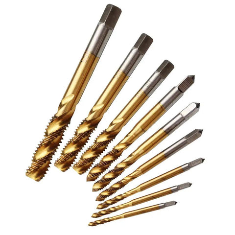 Pro Grade Titanium Spiral Flute Machine Screw Tap Set 9 Pcs Metric M2 to M12 Thread Tapping Tool for Precise and Burr Free Use