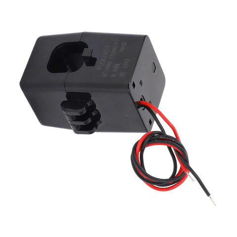 Pro Grade 100 Amp Split Core Current Transformer With Five Meter Cable Precision Calibrated Ac Signal For Smart Energy Tracking And Industrial Automation Dead Simple Snap Install, showing black casing and wires.