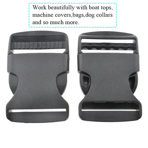 1.5 Inch Quick Side Release Buckles 4 Pack No Fuss Durable Plastic Clips for nylon webbing straps, black color, set of 2