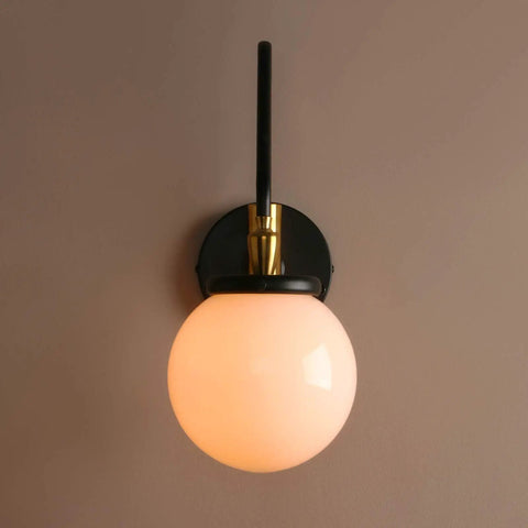 Swing Arm Wall Sconce Light With Milk White Globe, Dope Mid Century Vibe Modern Adjustable Bedside Lamp, E26 Base Vanity Lighting For Living Room Bathroom, Hardwired Black Finish.