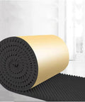 Peel And Stick Acoustic Foam Panels Thick Egg Crate Design Heavy Duty Soundproofing Tiles Easy Cut Noise Blocker For Home Studio Makeovers And Garage Chill Zones rolled foam with egg crate texture in matte black color.