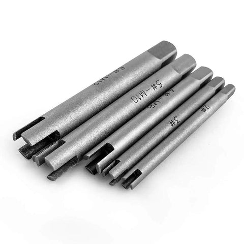 Tap Extractor Set 4 Flute Broken Head Remover For Stripped Taps Durable Steel 5 Piece Kit with M5 M6 M7 M8 sizes