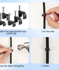 Instructional diagram for 500 Pack Cable Clips With Steel Nails In 4mm 5mm 6mm 8mm 10mm Nail In Wall Mount Cable Management Clips