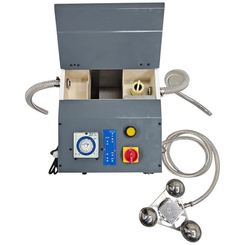 Heavy Duty Automatic Coolant Skimmer For Industrial Oil Water Separation 208-240V with motor controls and hoses visible.