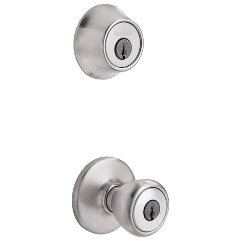 Tylo Entry Knob and Single Cylinder Deadbolt Combo 1 Pack Satin Chrome with Adjustable Latch Backset and Universal Handing for Exterior Doors