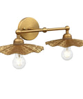 Two Light Industrial Metal Wall Sconces With Antique Brass Flower Ripple Shade