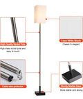 Tall Floor Lamp With Linen Shade For Living Room And Bedroom - Modern Standing Light, High Quality Nickel Pole and Sturdy Base
