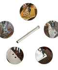 Diamond Coated Hole Saw Drill Bit Set 5mm for Glass Tile Ceramic Marble Porcelain Rocks, with drilling examples and core cutter.