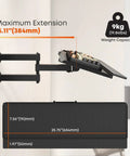 Heavy Duty Wall Mount Keyboard Tray With Adjustable Articulating Arm And Expanded Metal Deck showing max extension and weight capacity markings.