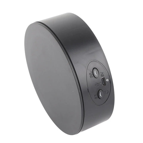 Smooth And Silent 360 Degree Rotating Display Stand showing side view with control buttons in sleek black ABS for product showcase.