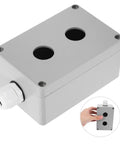 Beefy Metal Push Button Switch Control Box With 2 Hole Emergency Stop Station Cast Aluminum Outdoor Power Console For Industrial Electrical Use Rugged Weatherproof Control Panel With Button Cover, gray